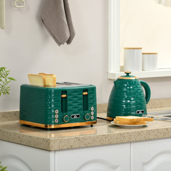 HOMCOM Kettle & 4-Slice Toaster Set | Rapid Boil — Green