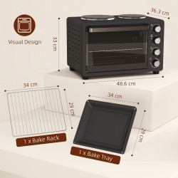 HOMCOM 28L Mini-Ofen mit 2 Kochplatten | Grillen & Backen, 2600W