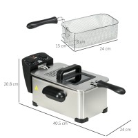 HOMCOM 3L Friteuse | Verstelbare temp, timer, 2000W