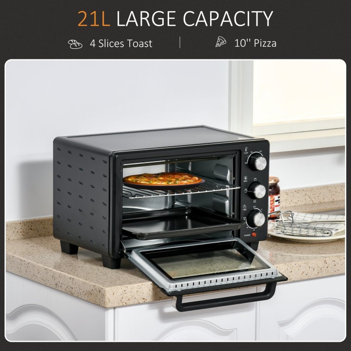 HOMCOM 21L Mini Countertop Oven | Dual Tier, Timer — Black