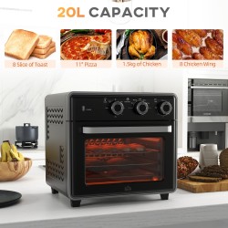 HOMCOM 20L Mini-Konvektionsofen mit Heißluftfritteuse | 7-in-1 — Schwarz