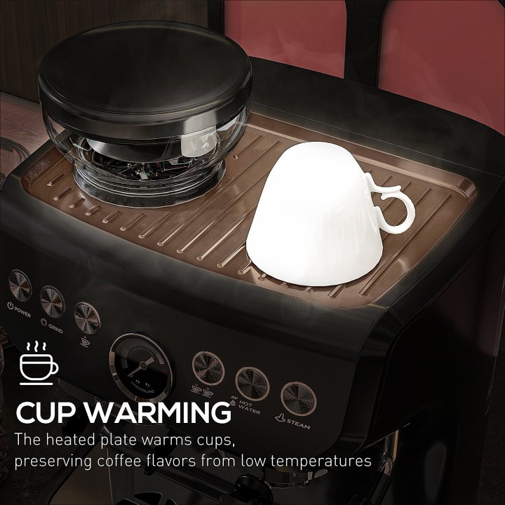 HOMCOM 15-Bar Coffee Machine | Grinder, Steamer — Black