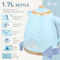HOMCOM Vattenkokare & 4-Brödrostsset för skivor | 3000W — Ljusblå
