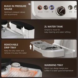 HOMCOM 15-Bar Coffee Machine | Grinder, Steamer — Silver