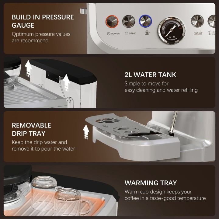 HOMCOM 15-Bar Coffee Machine | Grinder, Steamer — Silver