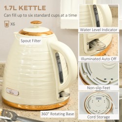 Bollitore HOMCOM & 4-Set con Tostapane a Fette | Ebollizione Rapida — Beige