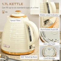 Bollitore HOMCOM & 4-Set con Tostapane a Fette | Ebollizione Rapida — Beige