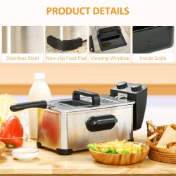 HOMCOM 3L Frituregryde | Justerbar temperatur, timer, 2000W
