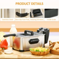 HOMCOM 3L Deep Fat Fryer | Adjustable Temp, Timer, 2000W