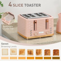 Bollitore HOMCOM & 4-Set Tostapane a Fette | 3000W — Rosa Chiaro