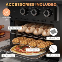 HOMCOM 20L Mini-Konvektionsofen mit Heißluftfritteuse | 7-in-1 — Schwarz