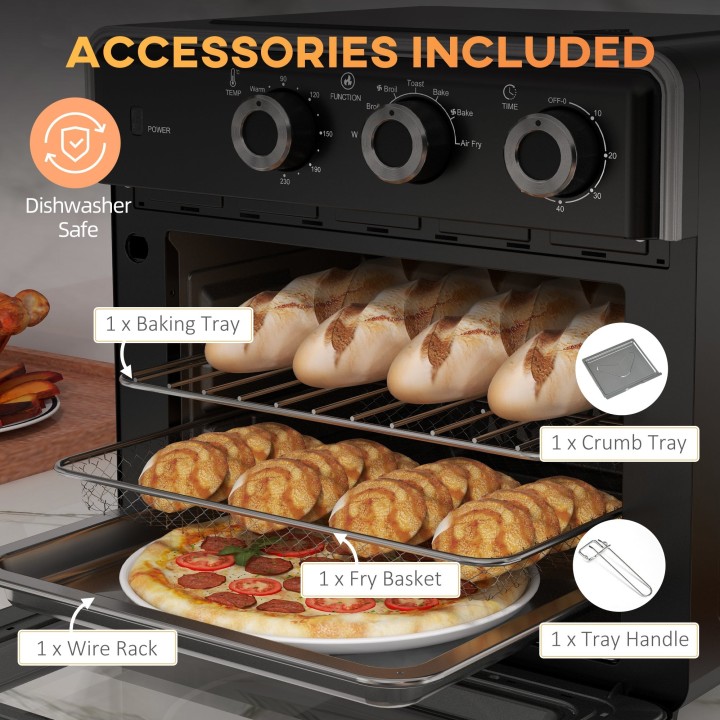 HOMCOM 20L Mini Convection Oven with Air Fry | 7-in-1 — Black