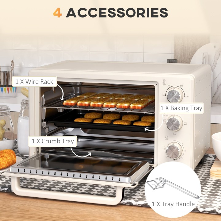 HOMCOM 21L Mini Countertop Oven | Dual Tier, Timer — White
