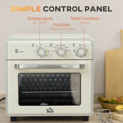 HOMCOM 20L Mini-Elektrobackofen | 7 Funktionen, Heißluftfritteuse — Creme