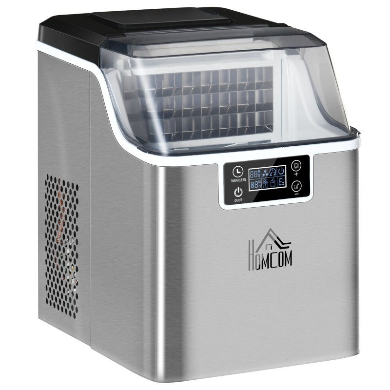 HOMCOM 3.2L Macchina per il ghiaccio compatta | Schermo LCD — Argento
