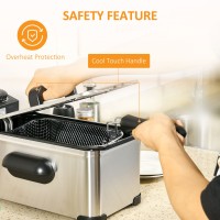 HOMCOM 3L Friteuse | Verstelbare temp, timer, 2000W
