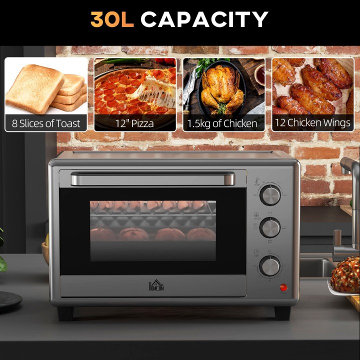 HOMCOM 30L Mini Electric Oven | 60–230°C, Timer — Silver