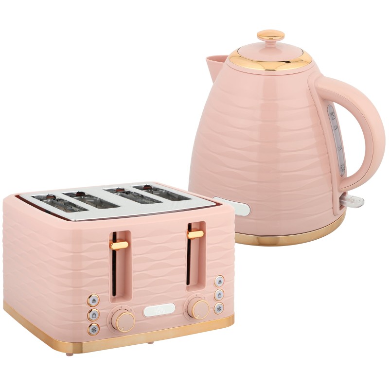 HOMCOM-vedenkeitin & 4-viipaleen leivänpaahdinsarja | 3000W — Vaaleanpunainen