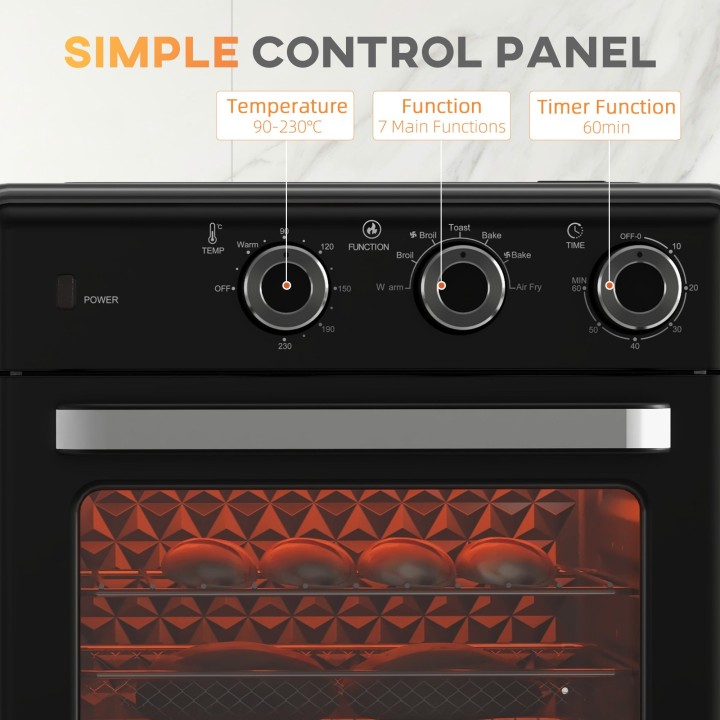 HOMCOM 20L Mini Convection Oven with Air Fry | 7-in-1 — Black