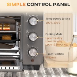 HOMCOM 21L Mini Countertop Oven | Dual Tier, Timer — Grey