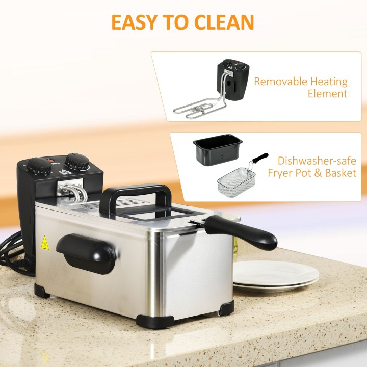 HOMCOM 3L Deep Fat Fryer | Adjustable Temp, Timer, 2000W