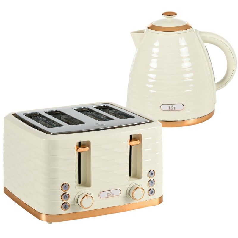 Bollitore HOMCOM & 4-Set con Tostapane a Fette | Ebollizione Rapida — Beige
