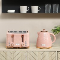 HOMCOM Vattenkokare & 4-Skivors Brödrost Set | 3000W — Ljusrosa