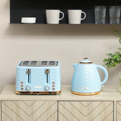 HOMCOM Vattenkokare & 4-Brödrostsset för skivor | 3000W — Ljusblå