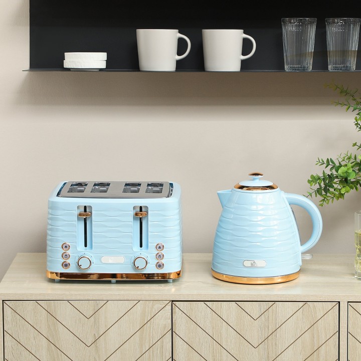 HOMCOM Kettle & 4-Slice Toaster Set | 3000W — Light Blue