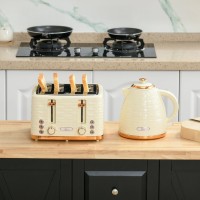 Bouilloire HOMCOM & 4-Ensemble grille-pain à tranches | Ébullition rapide — Beige