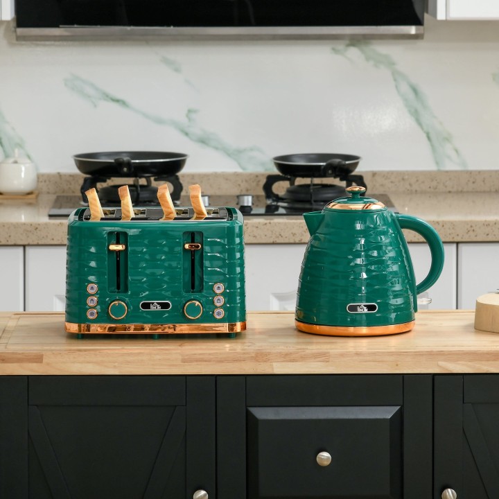 HOMCOM Kettle & 4-Slice Toaster Set | Rapid Boil — Green