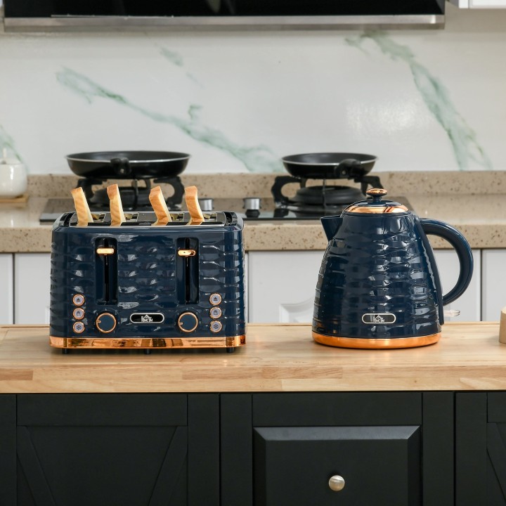 HOMCOM Kettle & 4-Slice Toaster Set | Rapid Boil — Blue