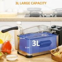 HOMCOM 3L Frituregryde | Justerbar temperatur, timer, 2000W