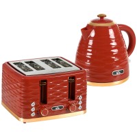 HOMCOM Waterkoker & 4-Broodroosterset | Snelkoken — Rood
