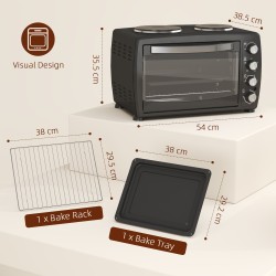 HOMCOM 36L Mini-oven met 2 Kookplaten | Grillen & Bakken, 2600W