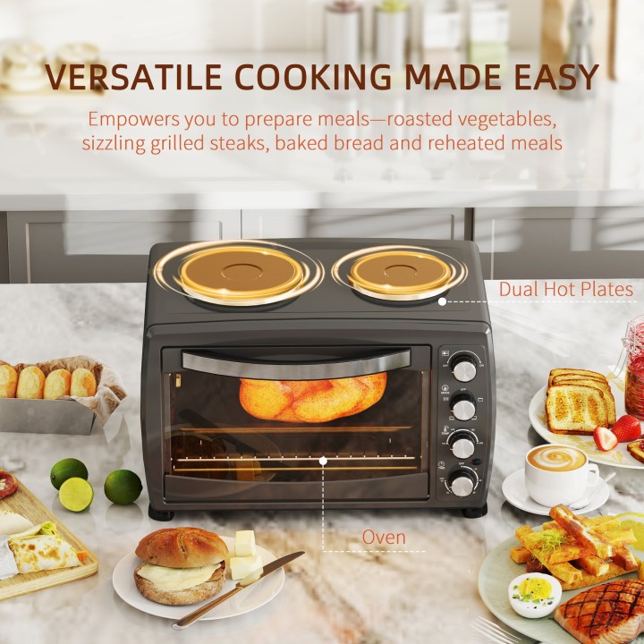HOMCOM 36L Mini Oven with 2 Hot Plates | Grill & Bake, 2600W