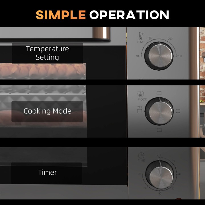 HOMCOM 30L Mini Electric Oven | 60–230°C, Timer — Silver