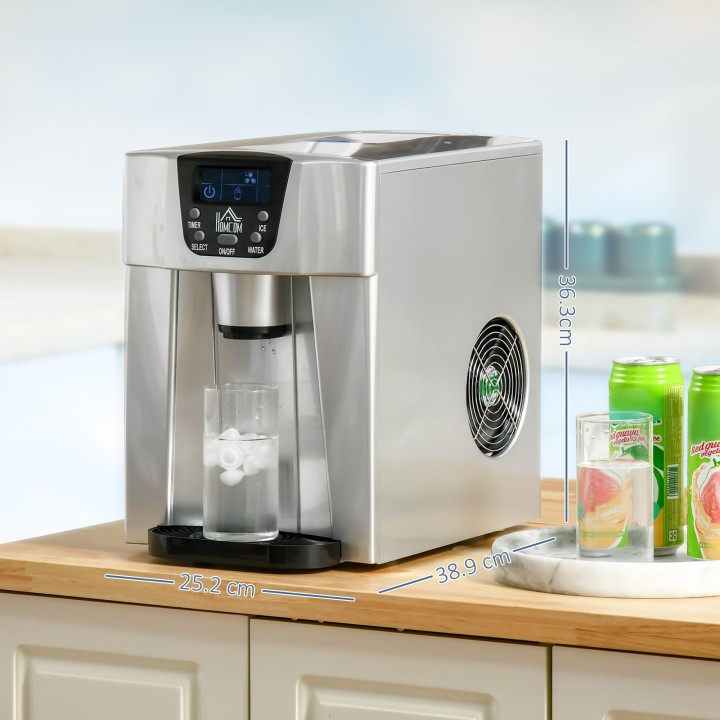 HOMCOM Ice Maker & Water Dispenser | 12kg/Day — Silver