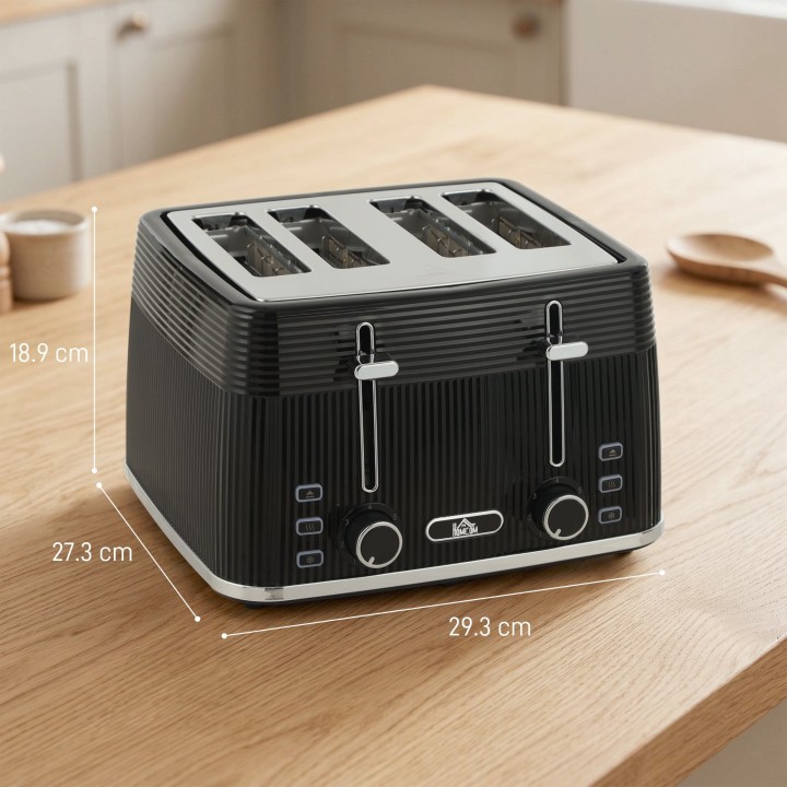 HOMCOM 4-Slice Toaster | 7 Browning Levels, Crumb Tray — Black