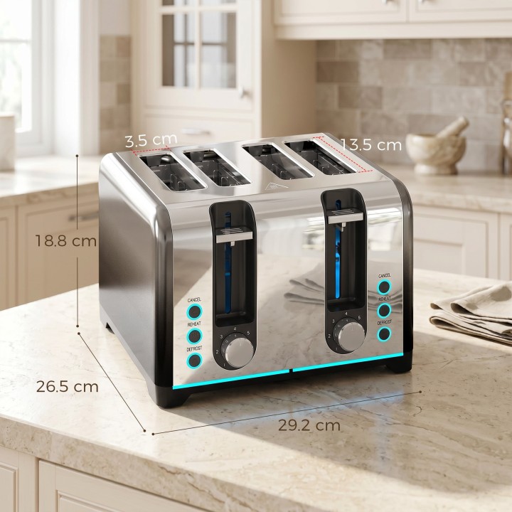 HOMCOM 4-Slice Toaster | 7 Browning Levels, Reheat & Defrost