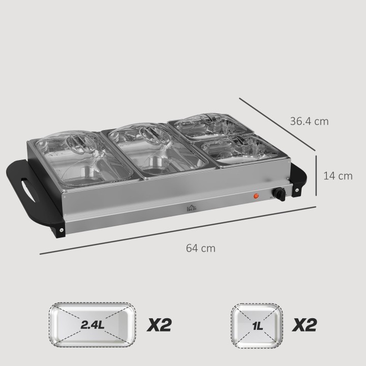 HOMCOM 4-Tray Electric Buffet Food Warmer | 300W