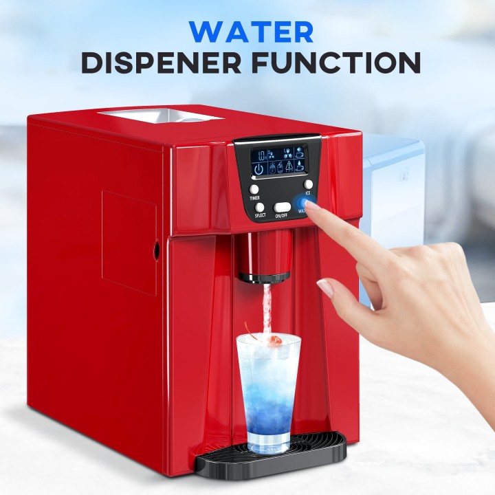 HOMCOM Ice Maker & Water Dispenser | 12kg/Day — Red