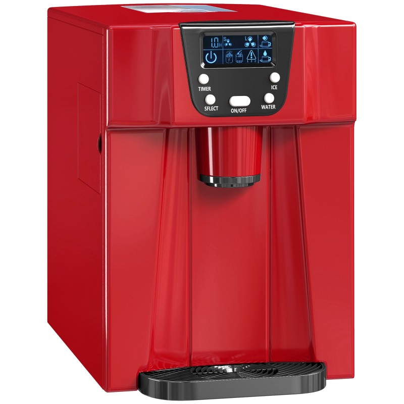 HOMCOM Ismaskin & Vattendispenser | 12kg/dag — Röd