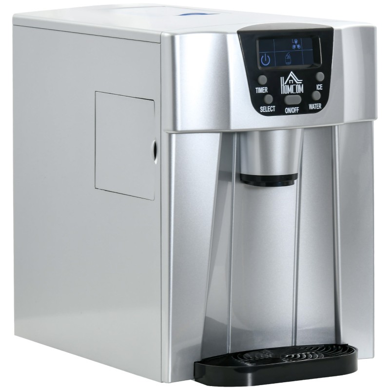 HOMCOM Eismaschine & Wasserspender | 12kg/Tag — Silber