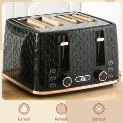 HOMCOM 4-Tostadora de rebanadas | Elevación alta, 1600W, Apagado automático — Negro