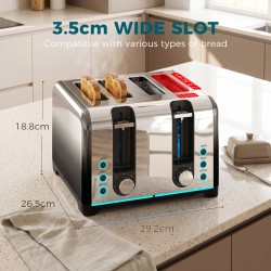 HOMCOM 4-Slice Toaster | 7 Browning Levels, Reheat & Defrost