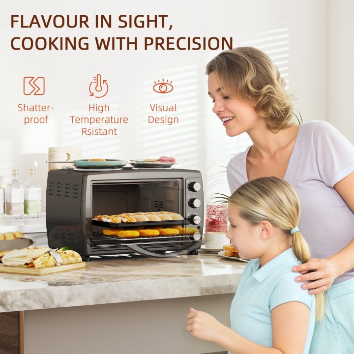 HOMCOM 36L Mini Oven with 2 Hot Plates | Grill & Bake, 2600W