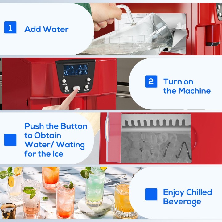 HOMCOM Ice Maker & Water Dispenser | 12kg/Day — Red