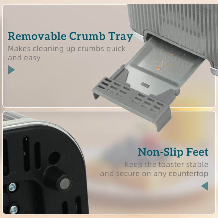 HOMCOM 4-Slice Toaster | 7 Browning Levels, Crumb Tray — Grey