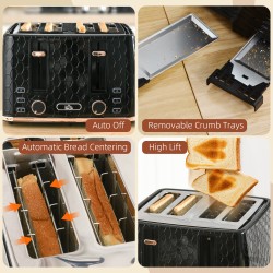 HOMCOM 4-Leivänpaahdin | Korkea nosto, 1600W, Automaattinen sammutus — musta